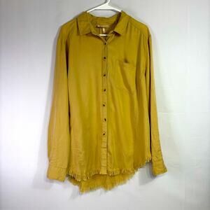 NWT Hester & Orchard Tan Button-Up Western Shirt with Frayed Hem Size XL TT0886